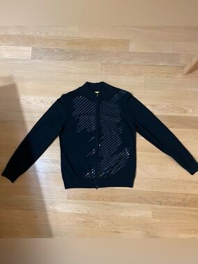 St. John Black Sequin Knit Zip Jacket & Shell Set Size M